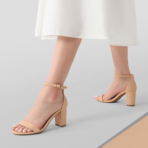 Open Toe Pump Chunky Heel Sandals - NUDE NUBUCK - 2